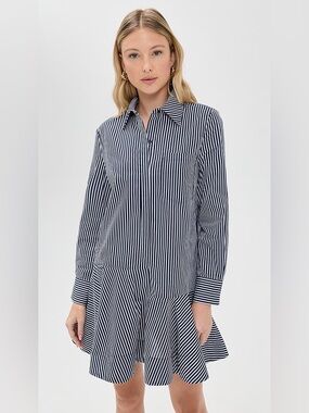 English Factory Stripe Collar Flared Shirt Dress